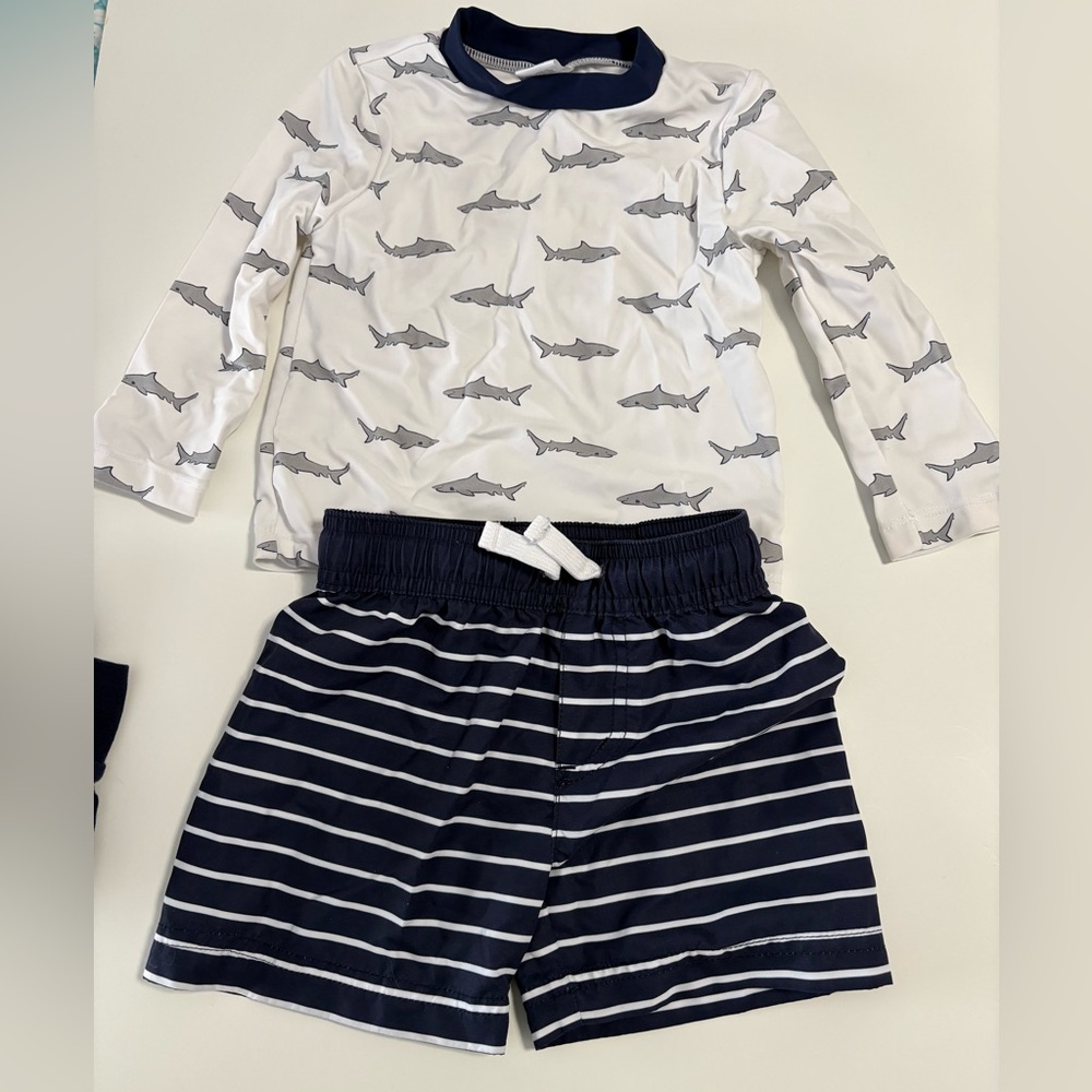 Hudson shark swim trucks rash guard set blue striped 9-12m